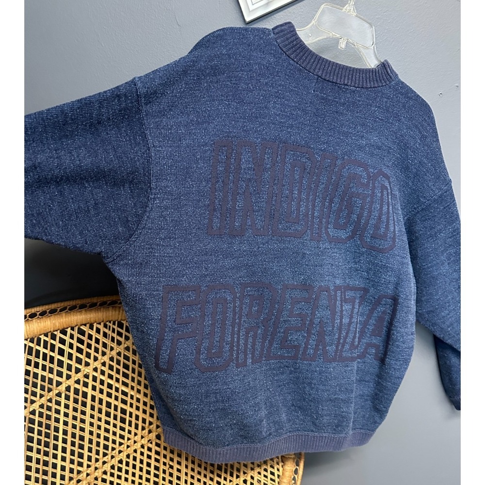 Vintage Forenza Mens L Denim Blue Crewneck Sweatshirt Pullover Spell Out Italy